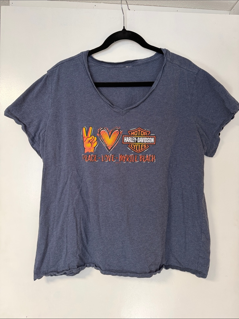 Harley-Davidson Blue V-Neck Peace Love Myrtle Beach Tee